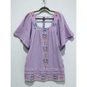 Davi and Dani Dress Womens Medium Lavender Embroidered Gauzy Beachy Boho